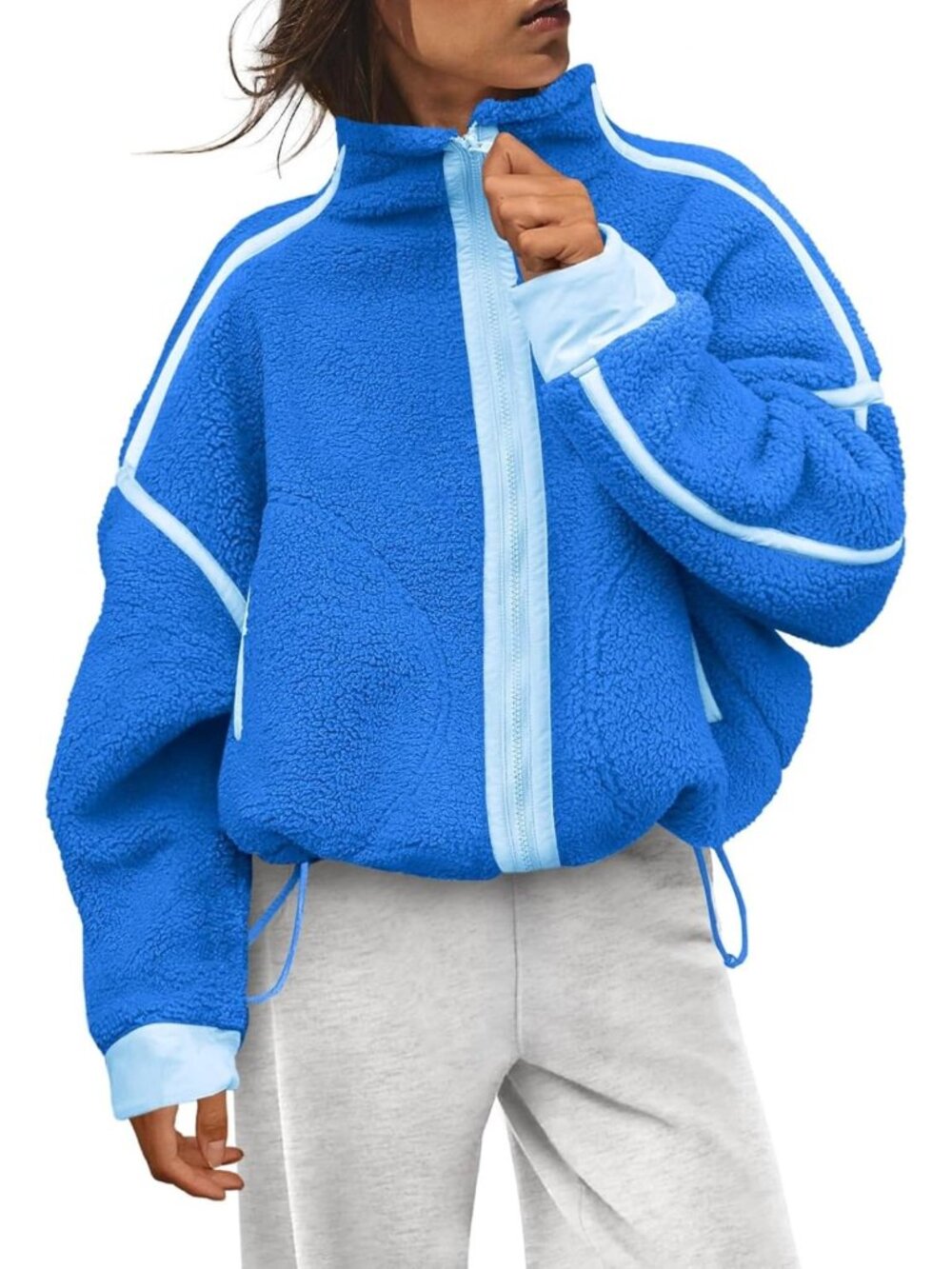 Cozy Women's Fleece Sherpa Jacket - Trendy Zip-Up Winter Outerwear with Pockets
